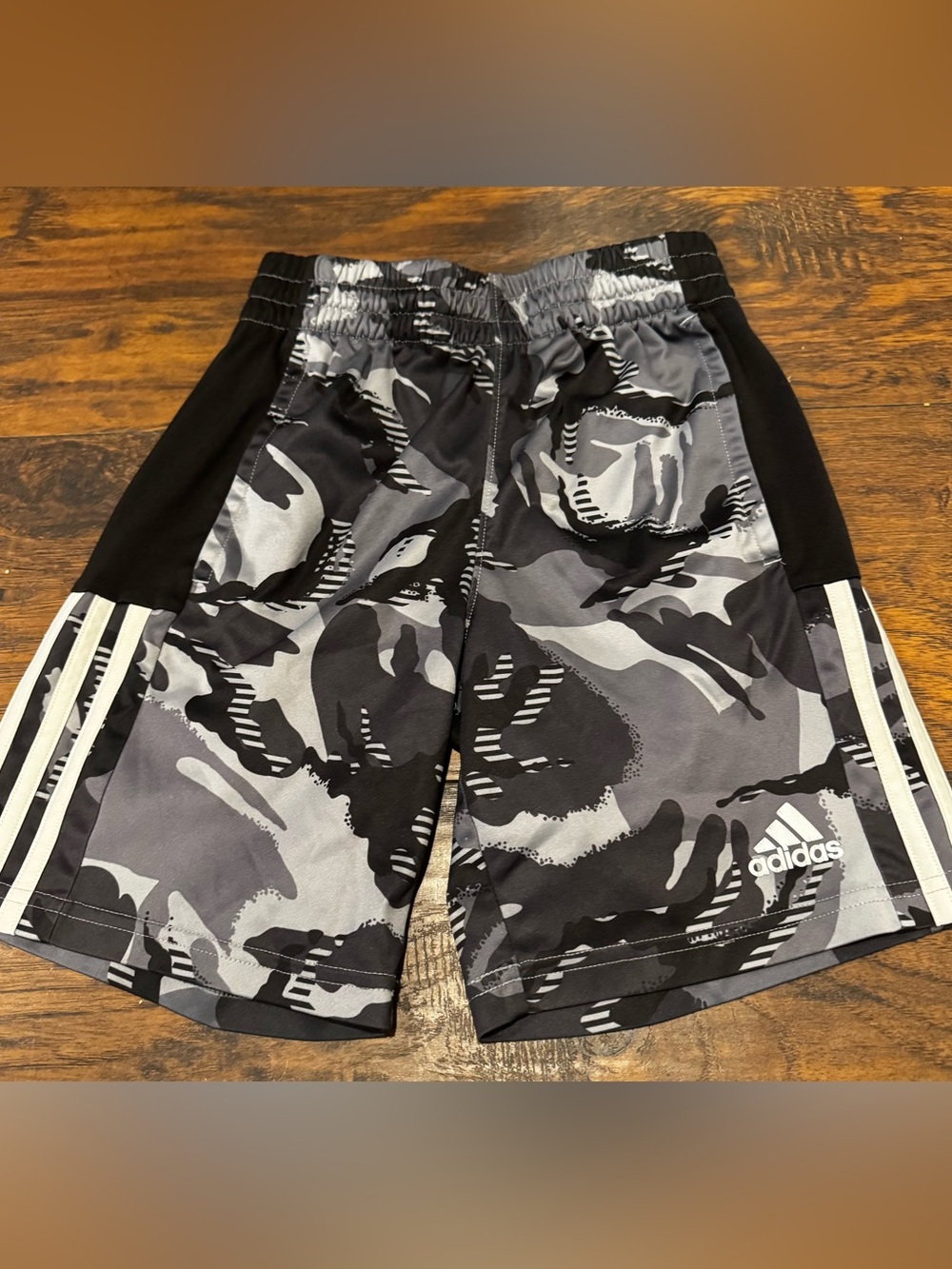 Adidas Boys Size 8 Small Camo Athletic Shorts Black Gray